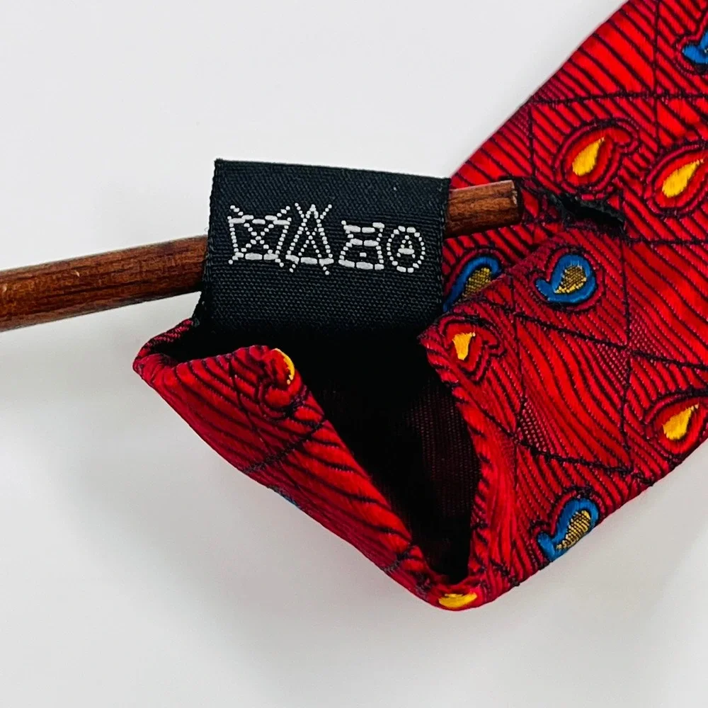 Harold Powell Silk Necktie‎ Mens OS Red Paisley Diamond Handmade Italy Wide Tie